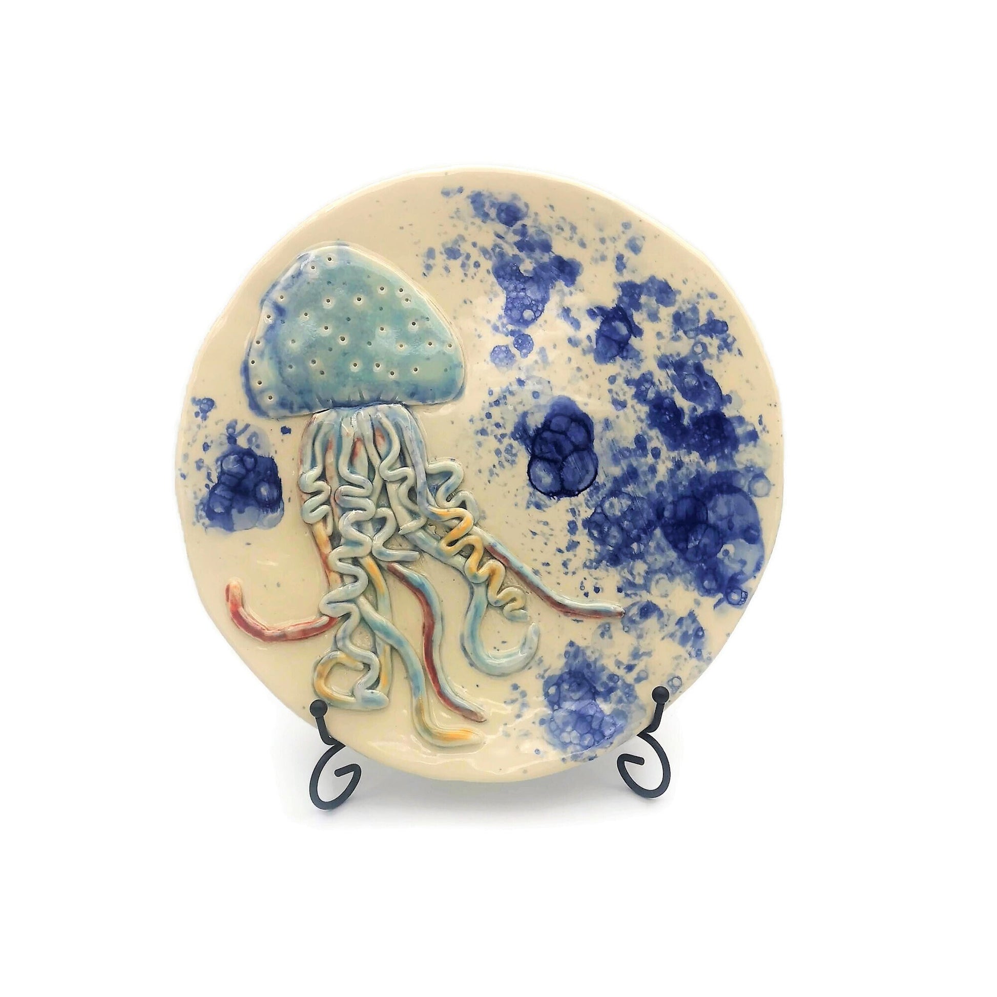 Decorative Handmade Ceramic Plates, Jellyfish Art Tray, Modern Coastal Wall Decor, Stoneware Pottery Serving Plate, Wedding Gift For Couple - Ceramica Ana Rafael