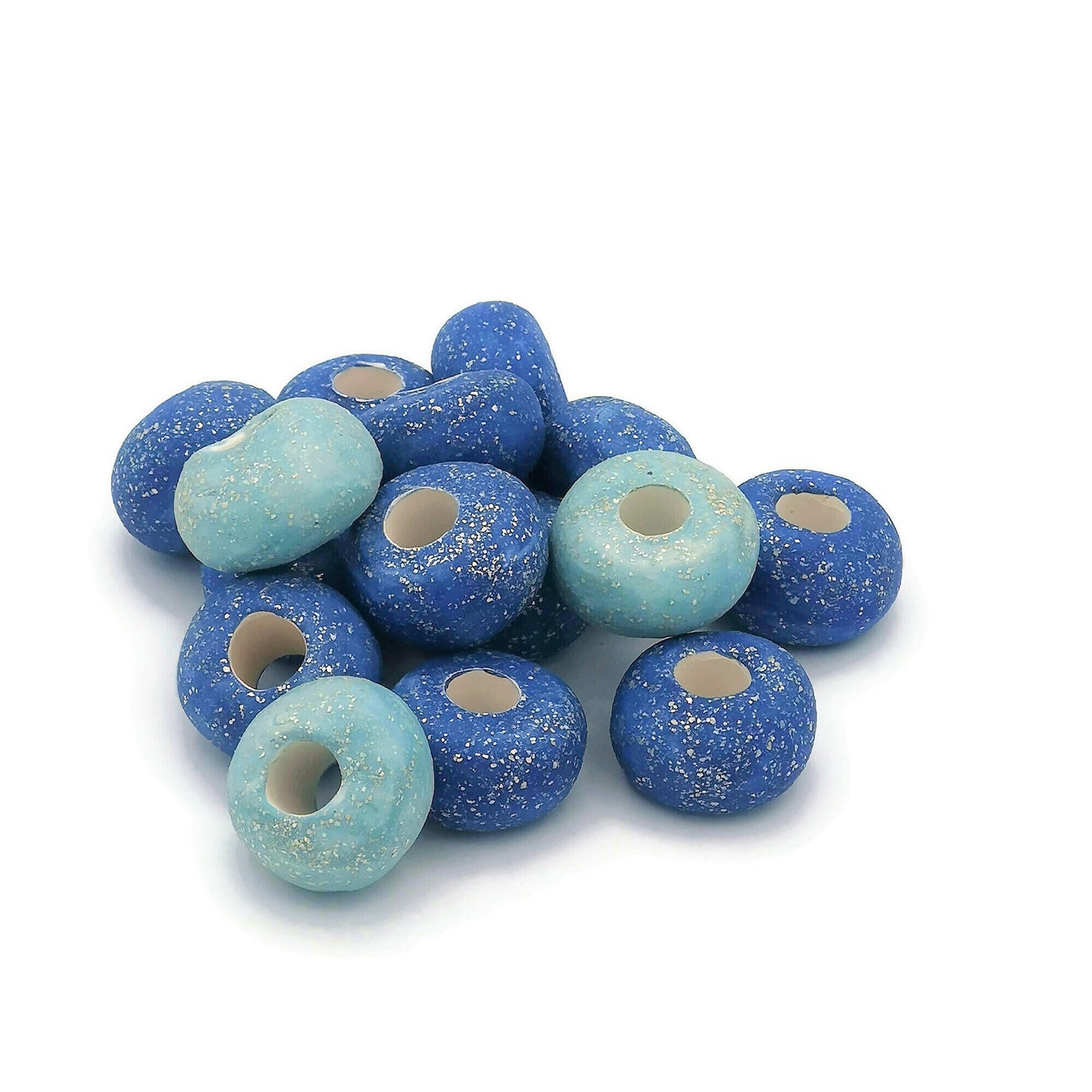 unique beads for jewelry making, handmade ceramic large macrame beads large hole, round sparkly beads for crafts, clay beads - Ceramica Ana Rafael