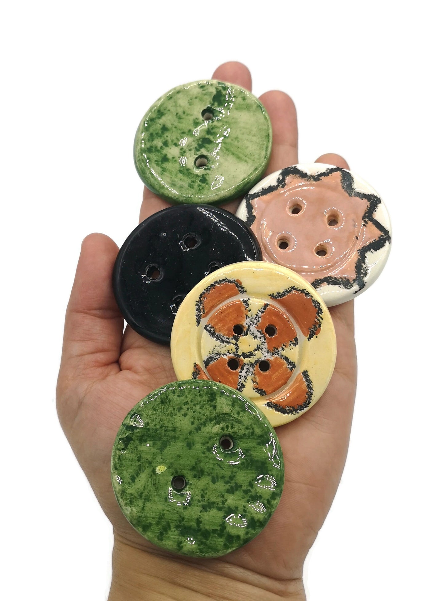 5Pc Extra Large Novelty Buttons For Coat, Elegant Ceramic Sewing Buttons Handmade And Hand Painted, Best Sellers Sewing Supplies And Notions - Ceramica Ana Rafael