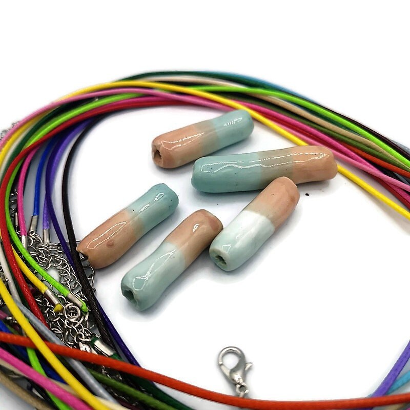 5Pc LONG TUBE BEADS For Jewelry Making, Clay Spacer Beads, Unique Ceramic Macrame Beads Handmade, Best Sellers - Ceramica Ana Rafael