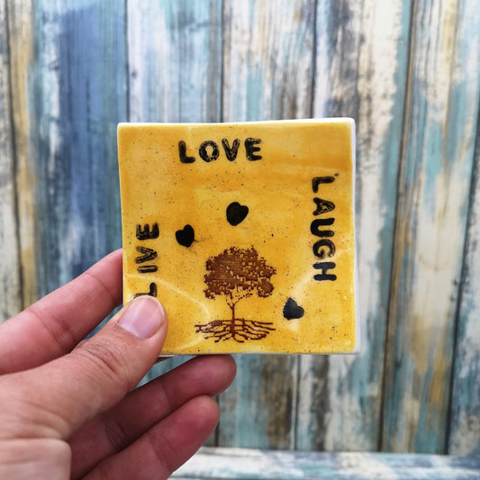 Ring Holder, Aesthetic Ring Tray, Live Laugh Love Ceramic Ring Dish, Small Square Shape Tree Of Life Trinket Dishes For Galentines Day Gifts - Ceramica Ana Rafael