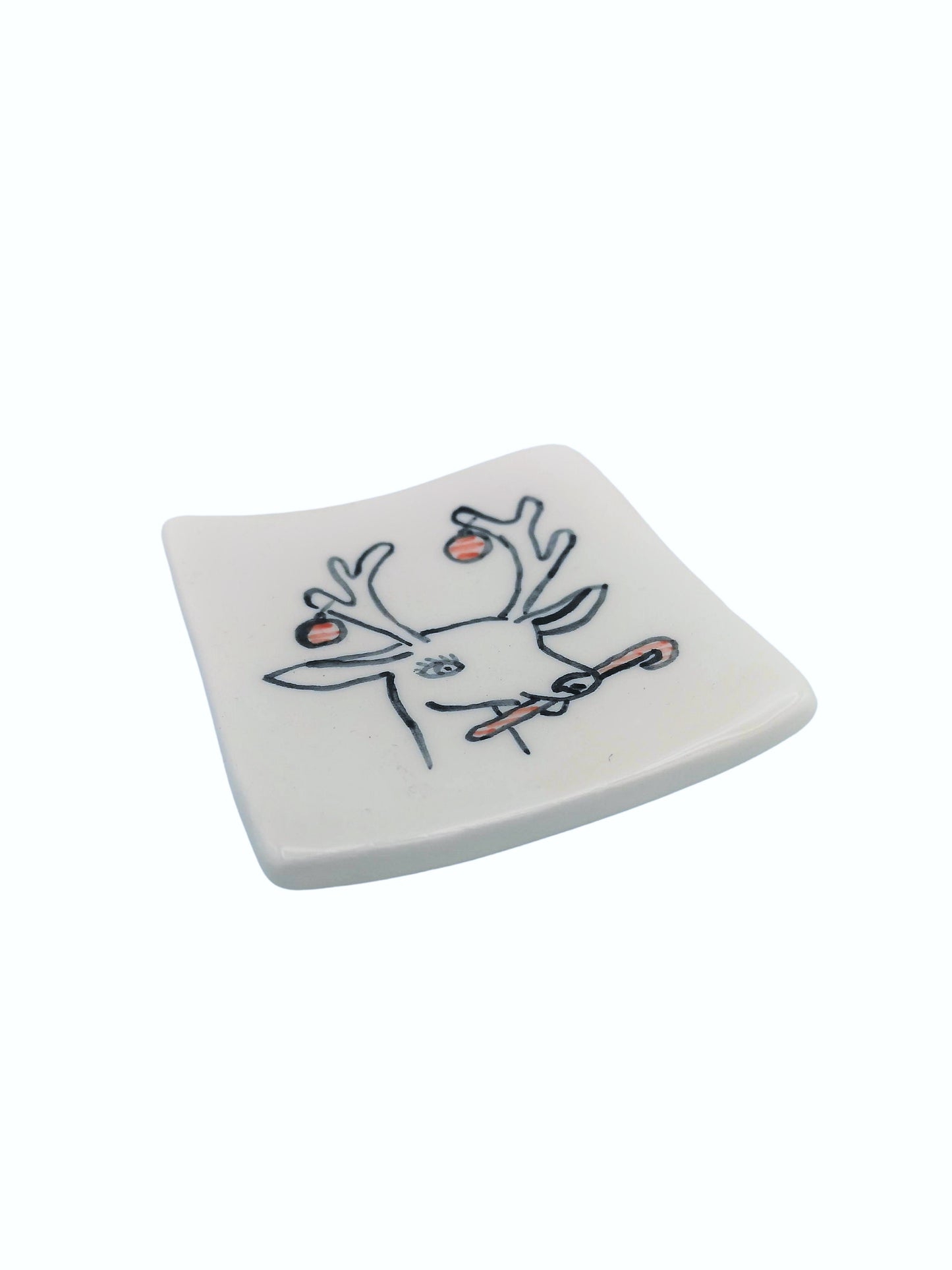 1Pc Handmade Ceramic Trinket Dish With Hand Painted Santa Claus, Holly or Reindeer, Candle Holder, Square Clay Ring Holder Best Gift For Her - Ceramica Ana Rafael