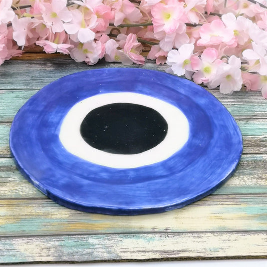 Hand-Painted Blue Evil Eye Ceramic Tile Trivet For Hot Dishes | Kitchen Hot Dish Holder | Handmade Ceramic Housewarming Gift - Ceramica Ana Rafael