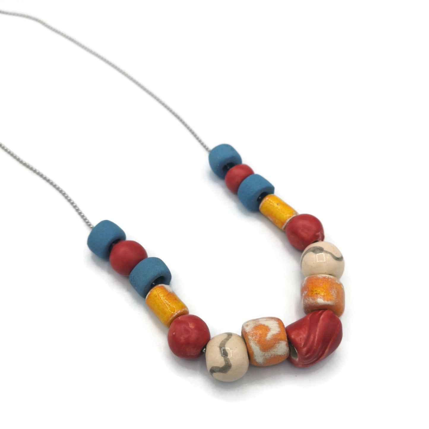 Chunky Statement Beaded Necklace Long, Hippie Necklace Colorful Mom Birthday Gift From Daughter, Aesthetic Clay Necklace - Ceramica Ana Rafael