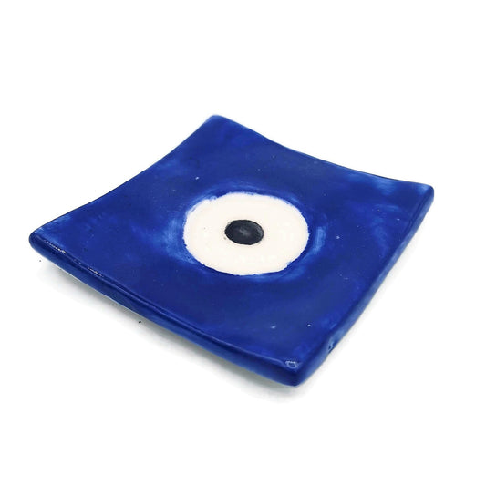 Handmade Ceramic Ring Holder,Blue Evil Eye Plate, Small Trinket Dish For Bridal Shower Favors, Eye Candle Holder - Ceramica Ana Rafael