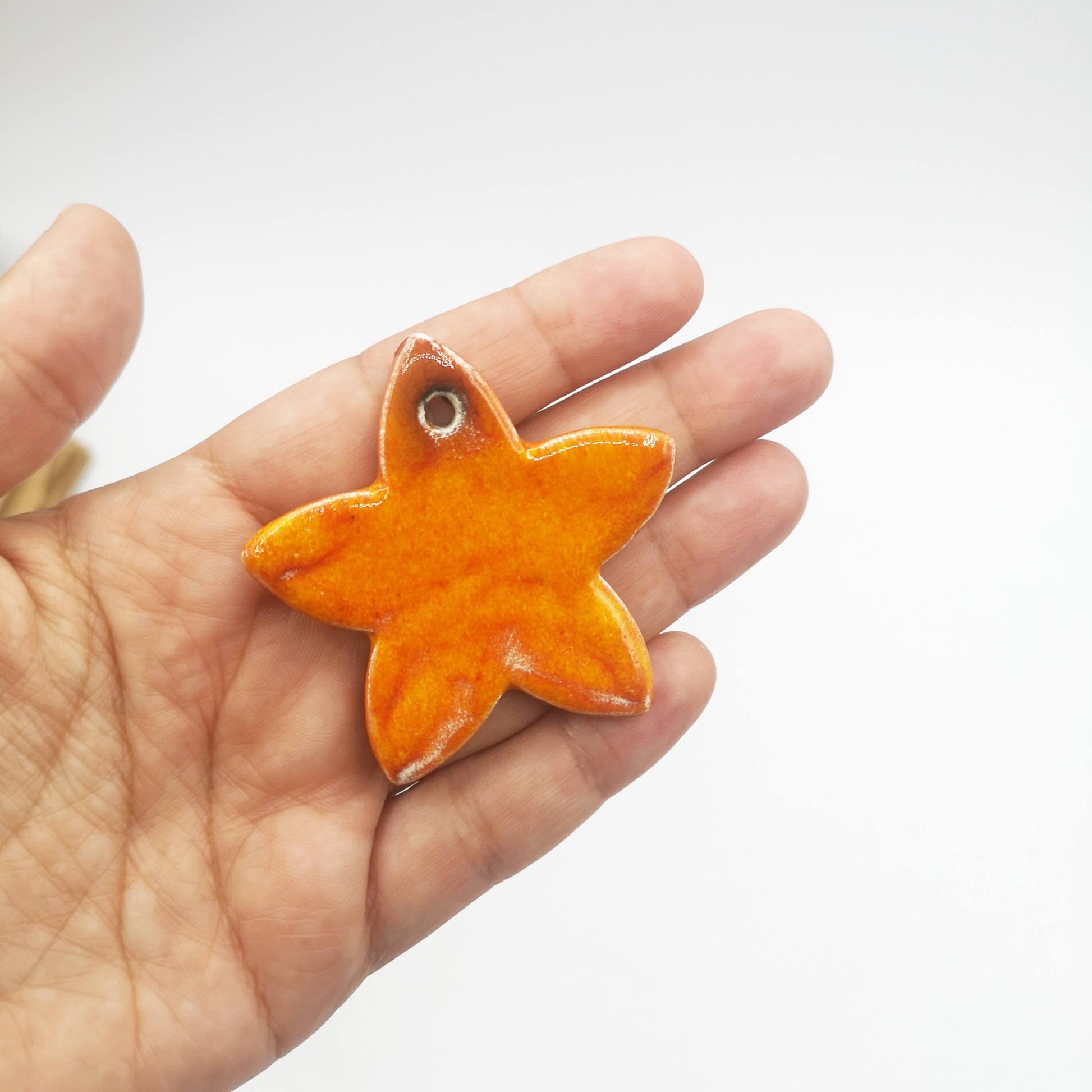 55mm Unique Clay Charms For Jewelry Making, Big Pendant Necklace, Large Pendant Star Shape, Cool Pendant Orange - Ceramica Ana Rafael