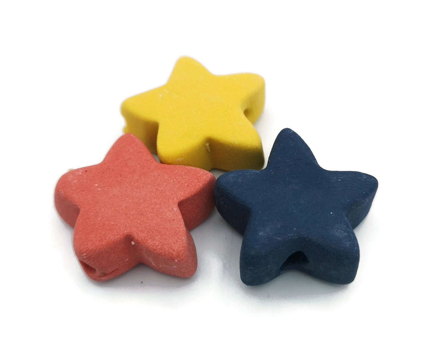 Handmade Ceramic Star Beads, Assorted Set Of 3 Ceramic Beads 2mm Hole, Large Colorful Jewelry Making Supplies - Ceramica Ana Rafael