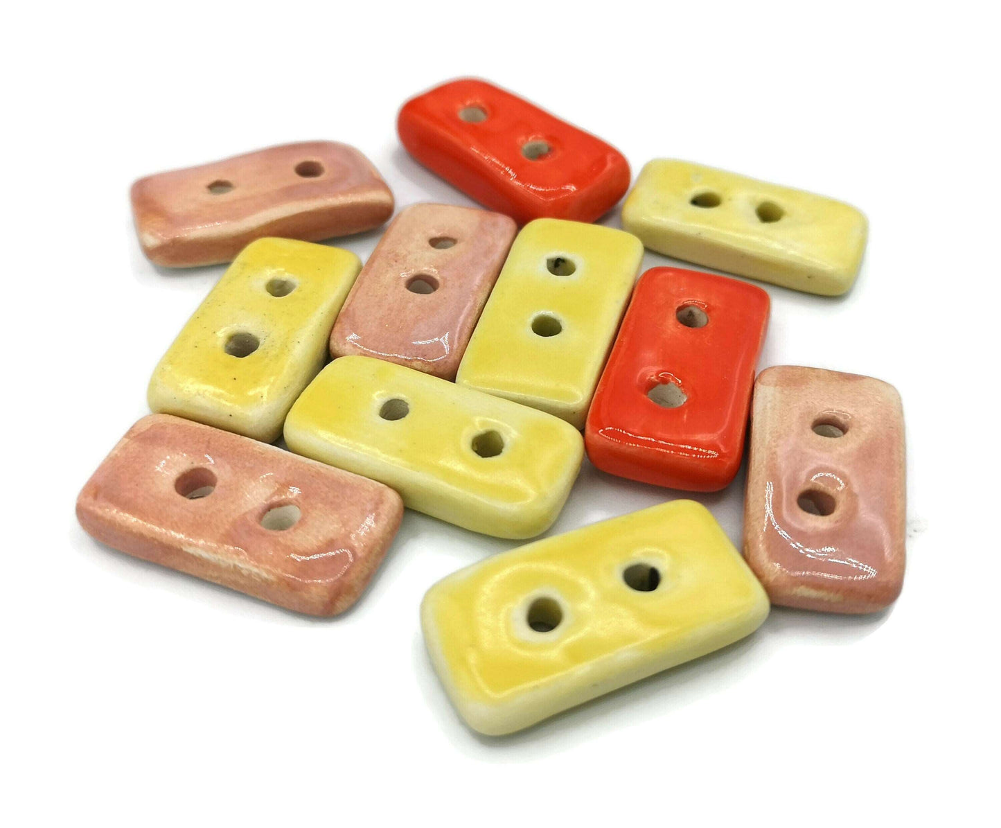11Pc 25mm Long Handmade Ceramic Sewing Buttons, Yellow Red And Pink Cute Clay Buttons Rectangular, Best Sellers Sewing Supplies And Notions