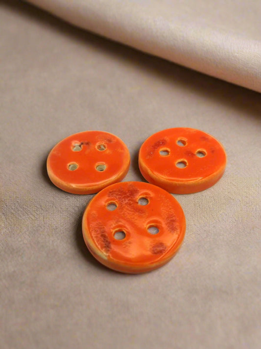 3Pc 40mm Orange Handmade Ceramic Sewing Buttons For Crafts With 4 Holes, Artisan Extra Large Coat Buttons For Clothing Or Home Decor - Ceramica Ana Rafael