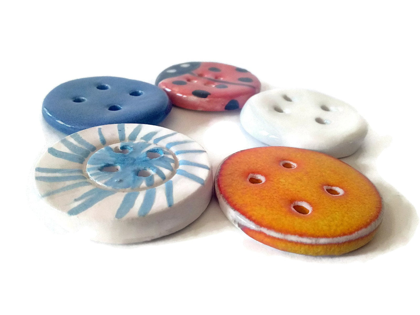 Sewing Buttons, Set Of 5 40mm Novelty Buttons For Crafts, Custom Buttons, Handmade Ceramics Sewing Notions - Ceramica Ana Rafael