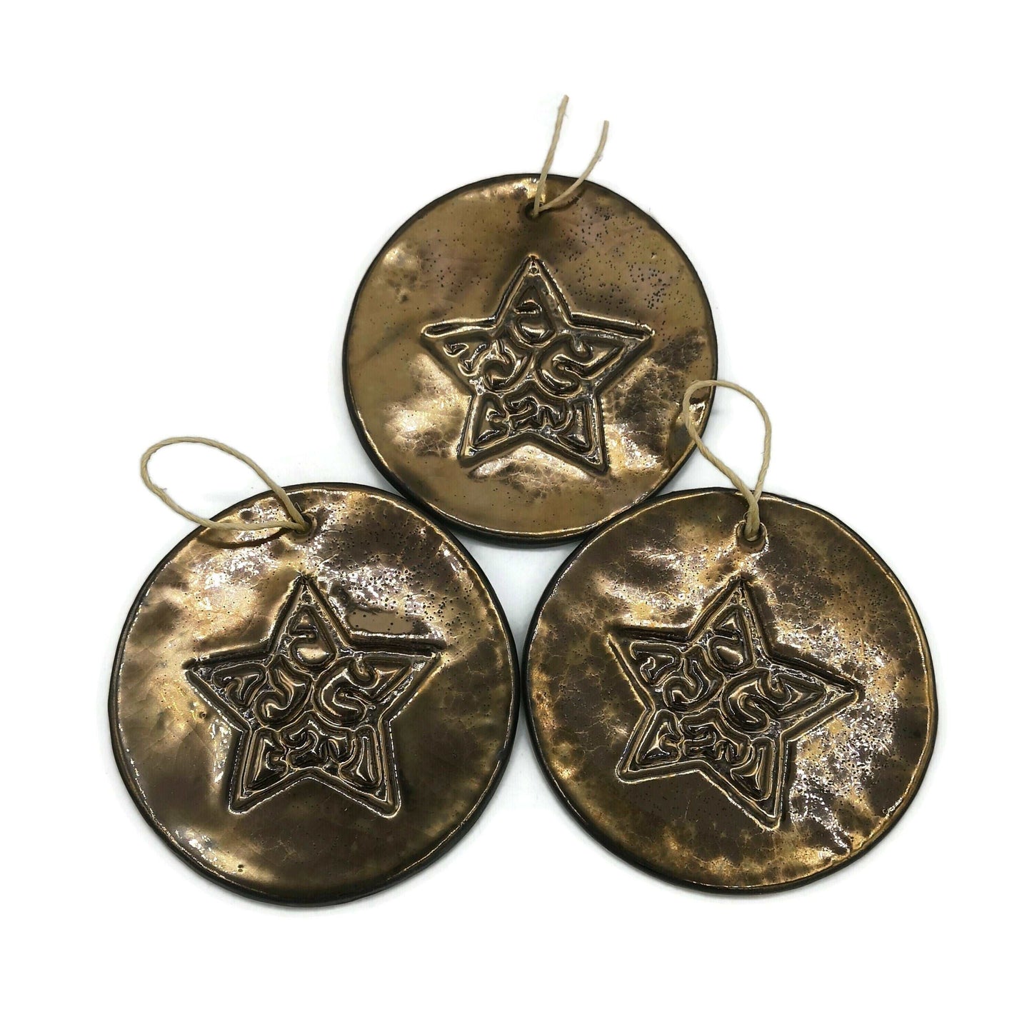 1Pc Large Handmade Ceramic Star Wall Hanging, Golden Christmas Tree Ornament, Holliday Home Decor, Secret Sister Gifts