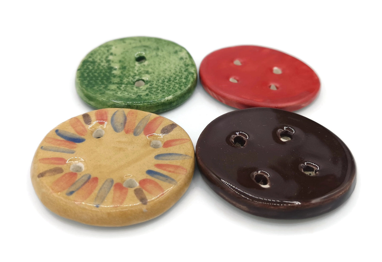 4Pc 45mm Extra Large Clay Sewing Buttons, Handmade Ceramic Round Strange And Unusual Sewing Supplies And Notions, Hand Painted Button Lot - Ceramica Ana Rafael