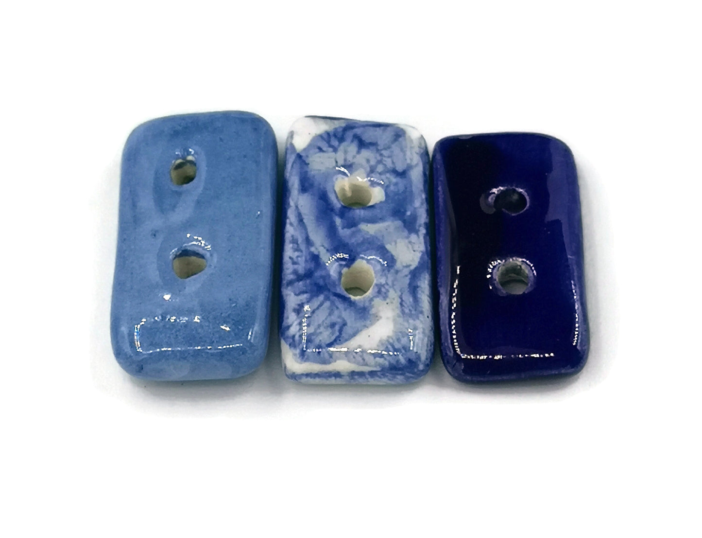 3Pc 25mm Large Rectangle Blue Sewing Buttons For Crafts, Handmade Ceramic Best Sellers Sewing Supplies And Notions, Custom Clay Buttons Cute - Ceramica Ana Rafael