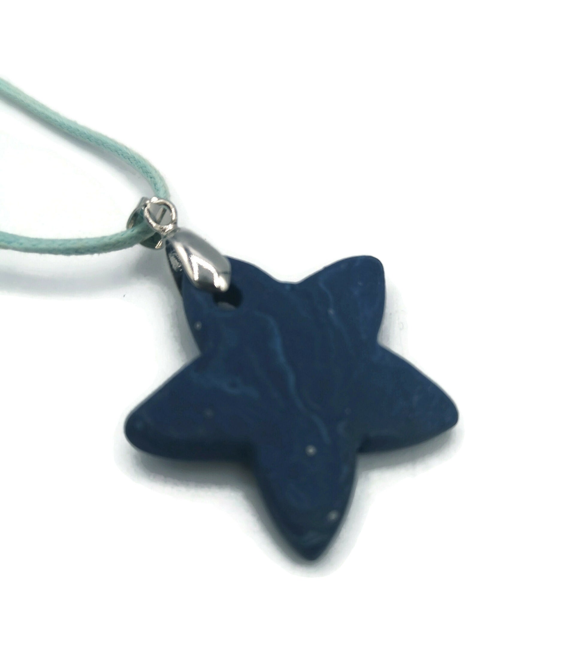 1Pc Large Matte Blue Star Necklace Pendant For Jewelry Making, Unique Jewelry Clay Charms, Handmade Ceramic Celestial Pendant - Ceramica Ana Rafael