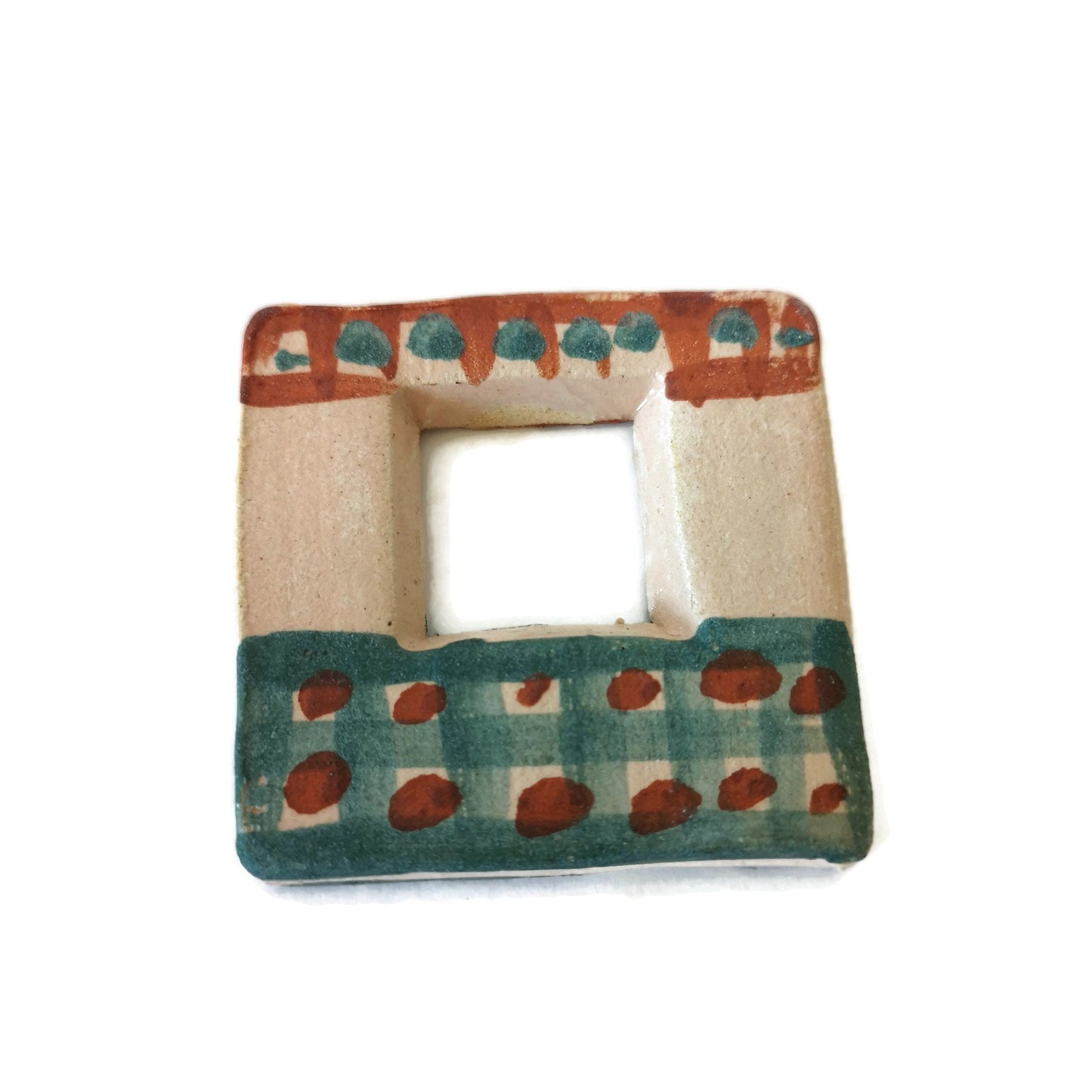 Geometric Pendant For Jewelry Making, Handmade Ceramic Necklace Pendant, Unique Jewelry Charms, Hand Painted Large Pendant Square Shaped - Ceramica Ana Rafael