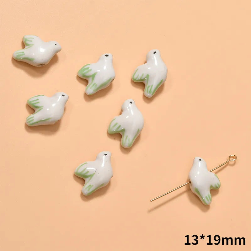 Hand-Painted Ceramic Dove Beads - Large Hole, 13/20mm for Jewelry & Macramé