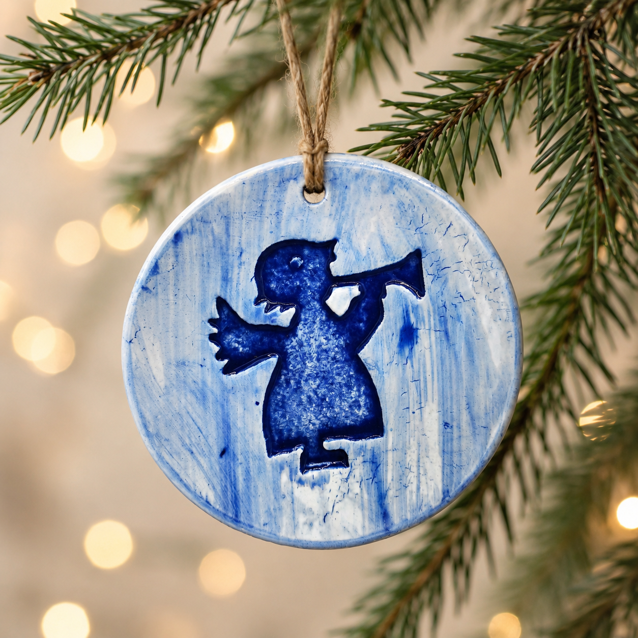 Blue Ceramic Angel Ornament – Handmade Guardian Angel Wall Hanging