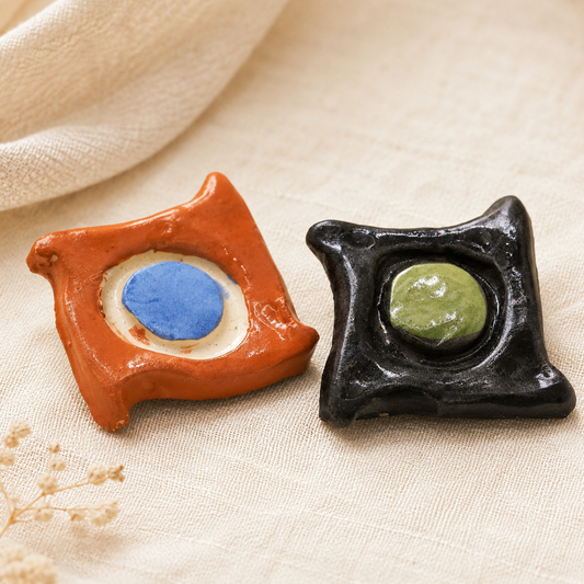 Handmade Ceramic Brooch – Irregular Brooch Pin in Black or Red