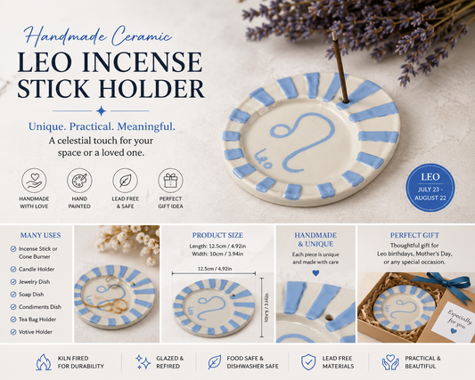 Leo Ceramic Incense Holder – Handmade Blue Zodiac Dish