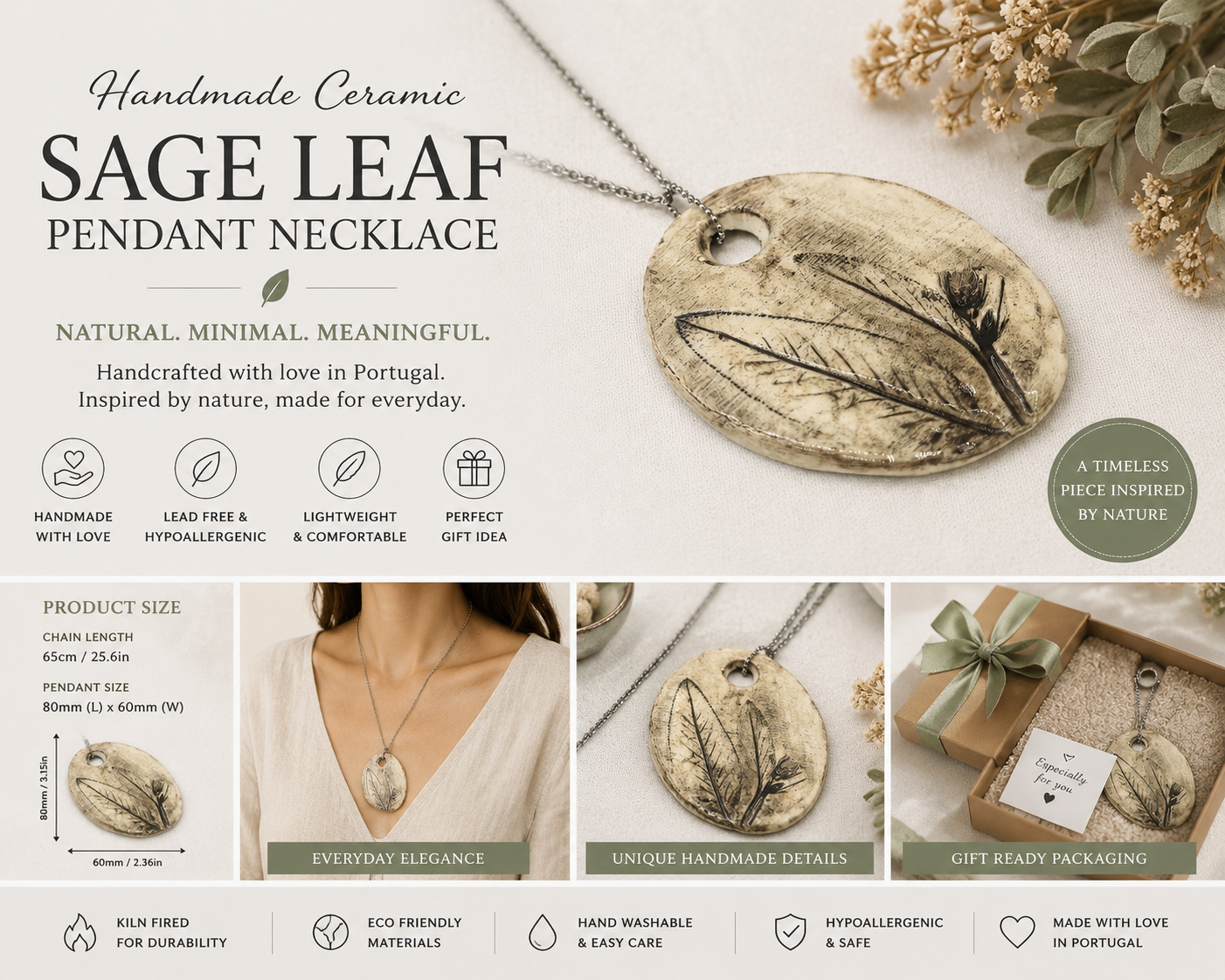 Collar de hoja de salvia para mujer, collar con colgante, artículos más vendidos, collar de declaración, collar de todos los días, regalo de aniversario de 9 años para esposa