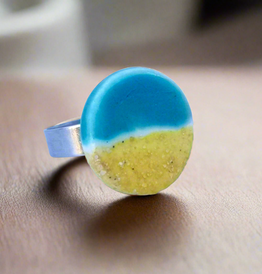 Handgefertigter blauer Stern-Ring aus Keramik für Frauen, verstellbarer Ring aus Edelstahl, beste Geschenke zum 9. Jahrestag für Sie, einzigartiger klobiger Ring
