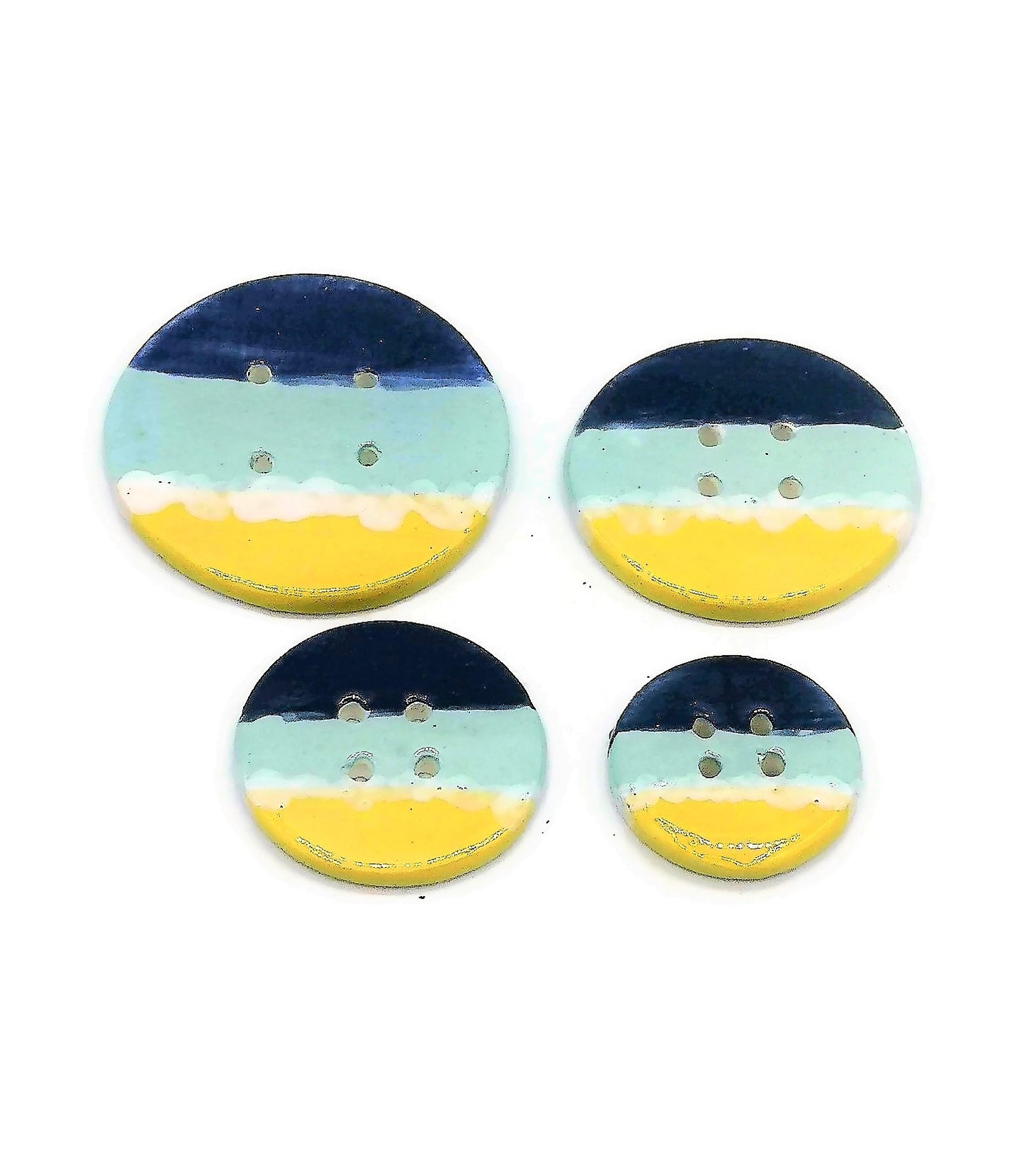 1Pc Handmade Extra Large Ceramic Buttons | Blue and Yellow Decorative Sewing Supplies | Novelty Beach Themed Coat Buttons