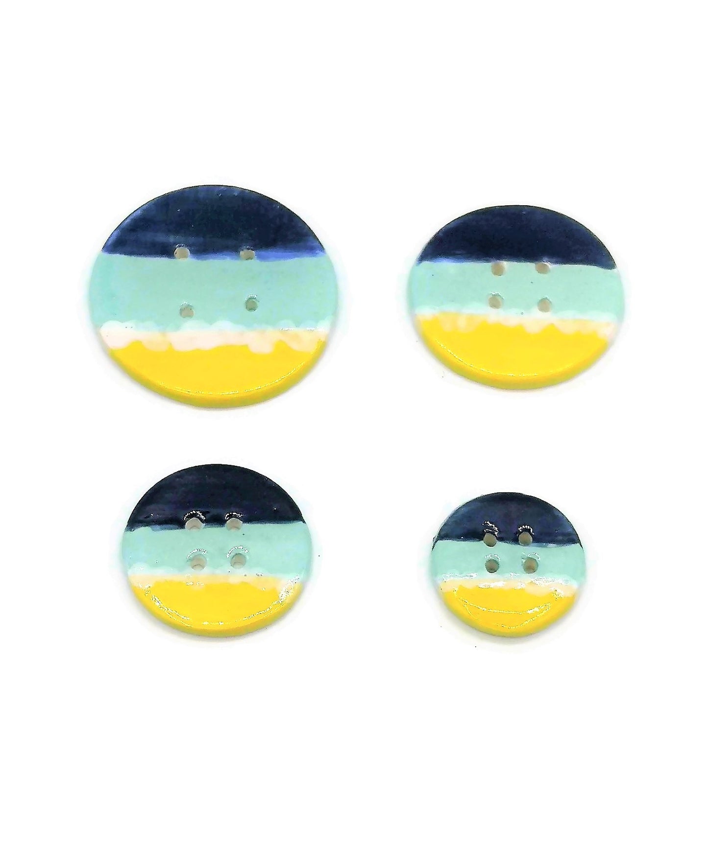 1Pc Handmade Extra Large Ceramic Buttons | Blue and Yellow Decorative Sewing Supplies | Novelty Beach Themed Coat Buttons