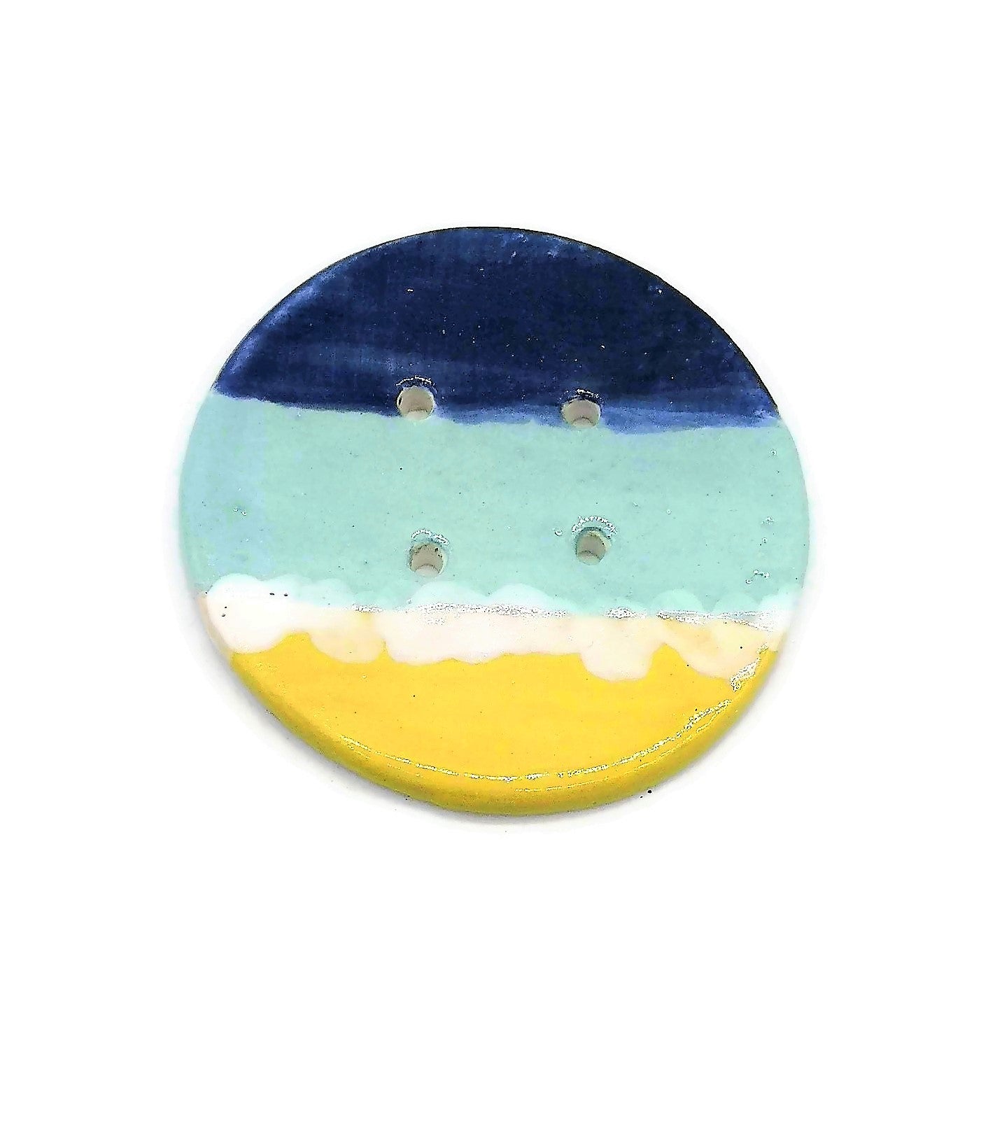 1Pc Handmade Extra Large Ceramic Buttons | Blue and Yellow Decorative Sewing Supplies | Novelty Beach Themed Coat Buttons