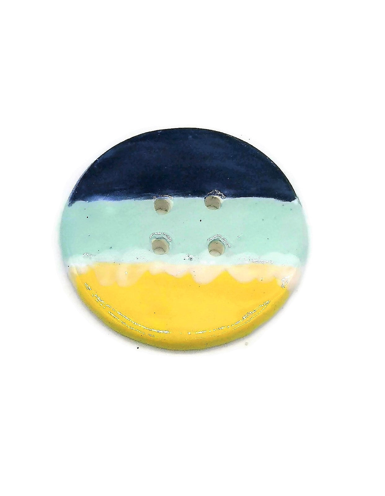 1Pc Handmade Extra Large Ceramic Buttons | Blue and Yellow Decorative Sewing Supplies | Novelty Beach Themed Coat Buttons