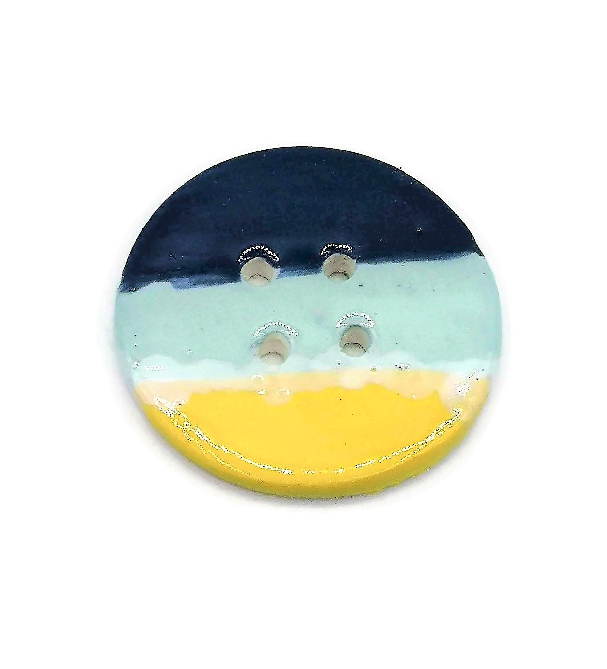 1Pc Handmade Extra Large Ceramic Buttons | Blue and Yellow Decorative Sewing Supplies | Novelty Beach Themed Coat Buttons