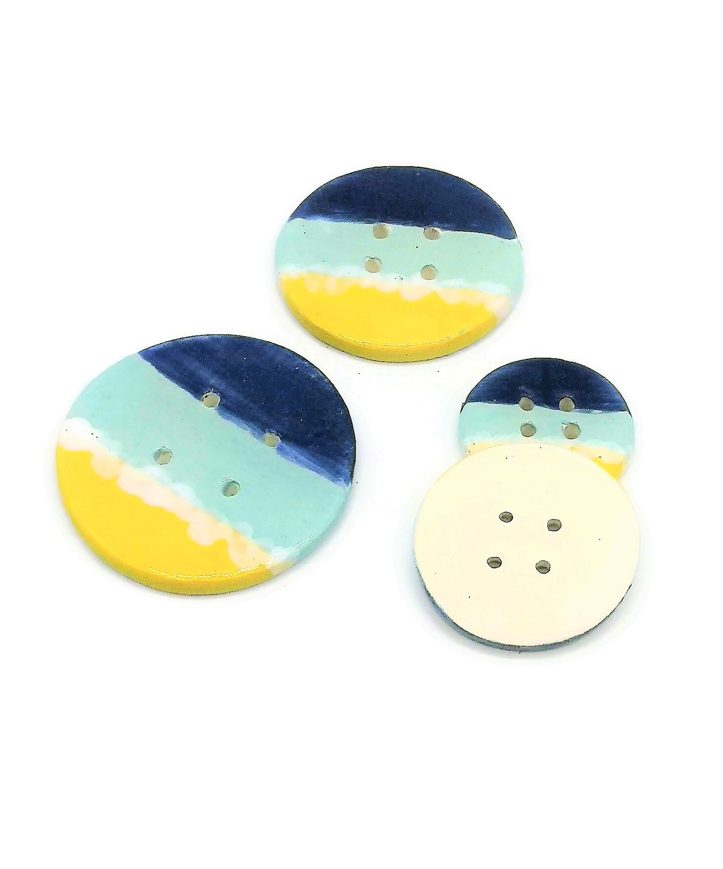 1Pc Handmade Extra Large Ceramic Buttons | Blue and Yellow Decorative Sewing Supplies | Novelty Beach Themed Coat Buttons