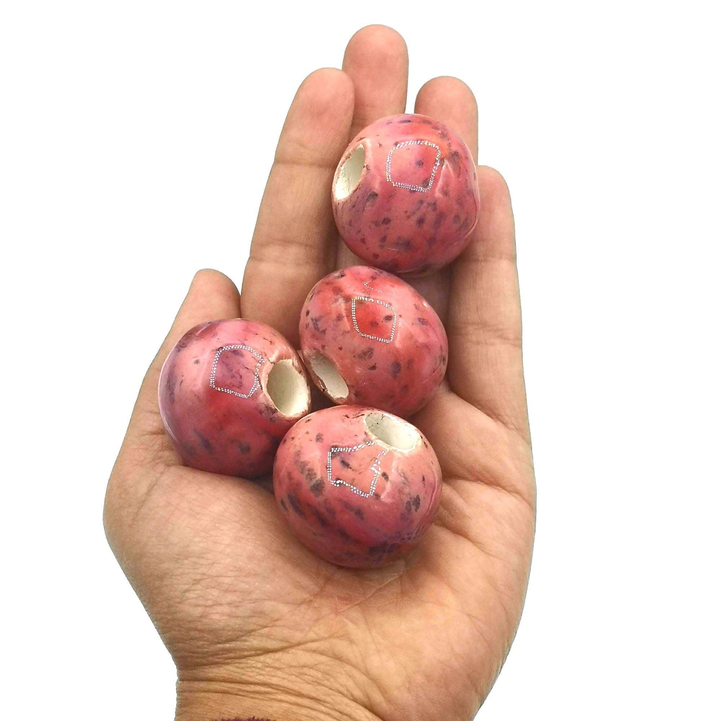 1 Pc Speckled Red Handmade Ceramic Beads Large Hole, Clay Macrame Giant Beads - Ceramica Ana Rafael