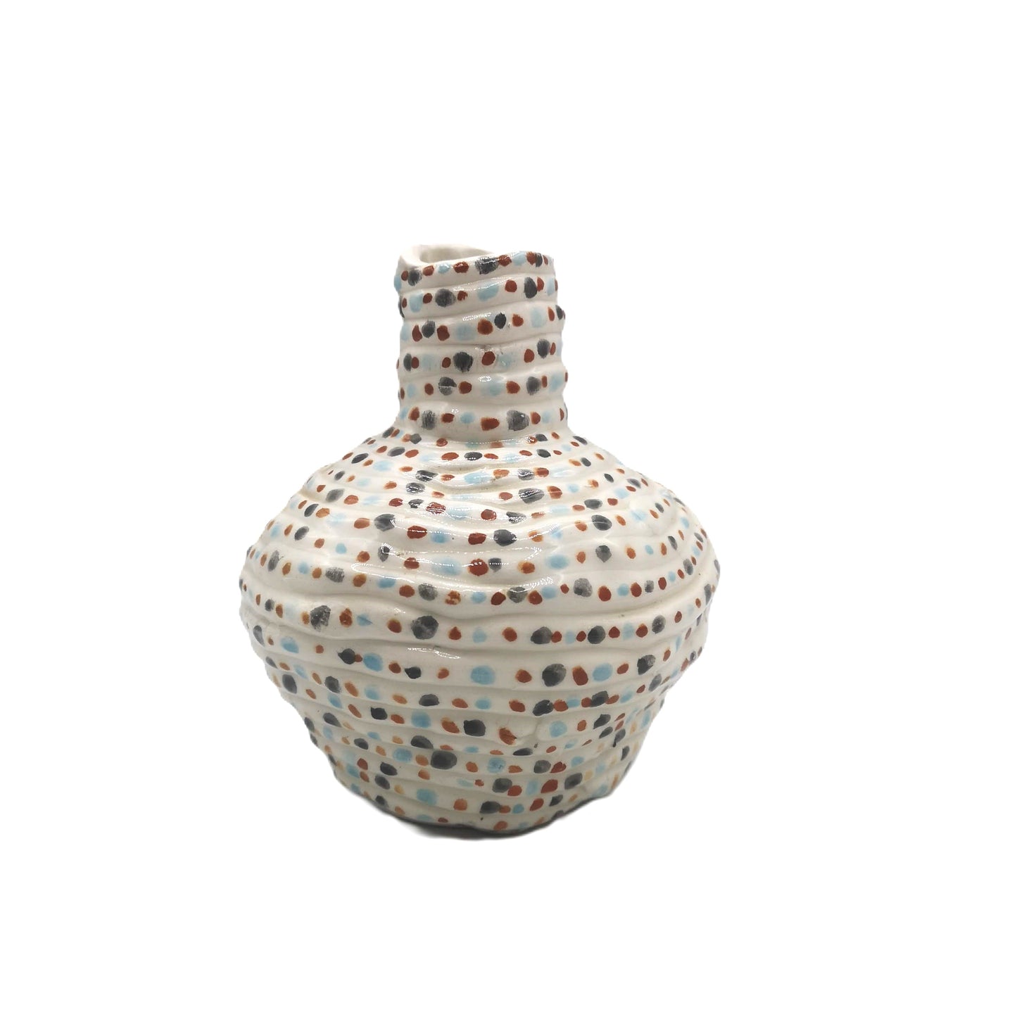 Handmade White Ceramic Vase with Colorful Handpainted Spots – Eclectic Decorative Vase for Home & Garden – Unique Gift Idea – 15cm x 12cm