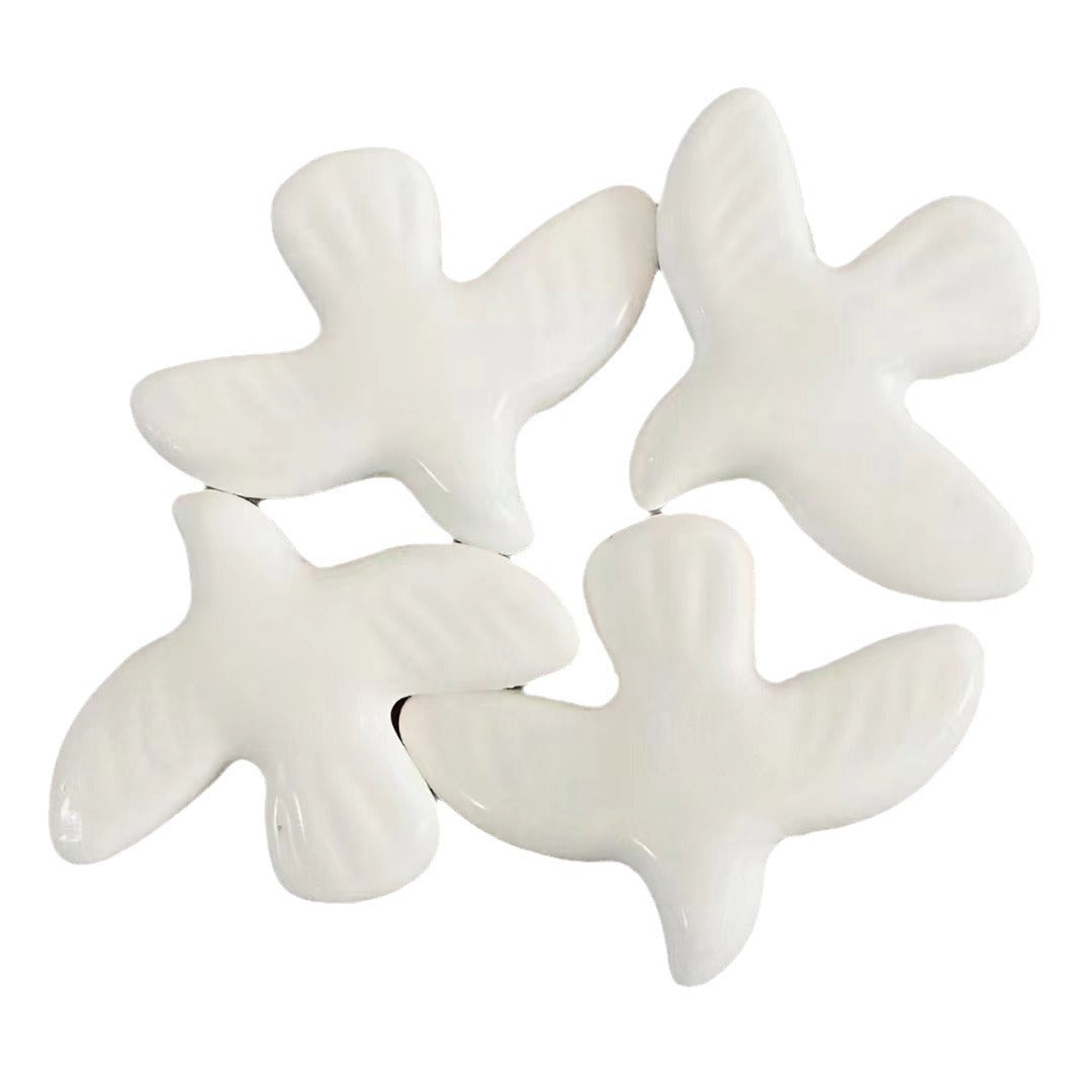 10 White Ceramic Dove Beads - Handmade Bird Craft Supplies