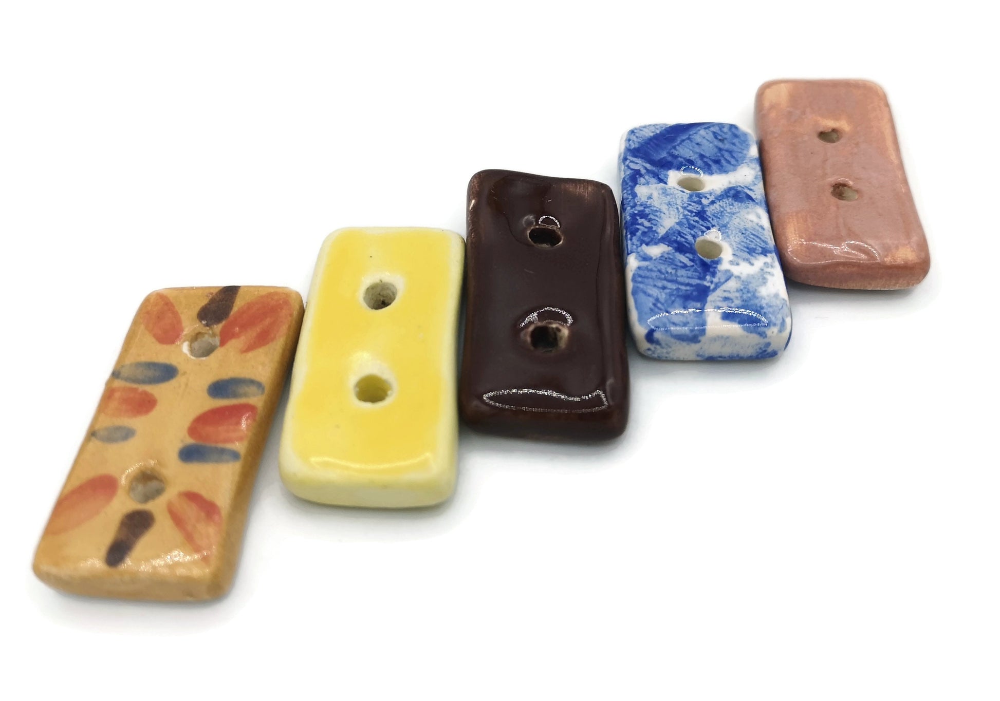 5Pc 40mm Assorted Large Rectangular Sewing Buttons For Crafts, Novelty Sewing Supplies And Notions, Handmade Ceramic Coat Buttons - Ceramica Ana Rafael