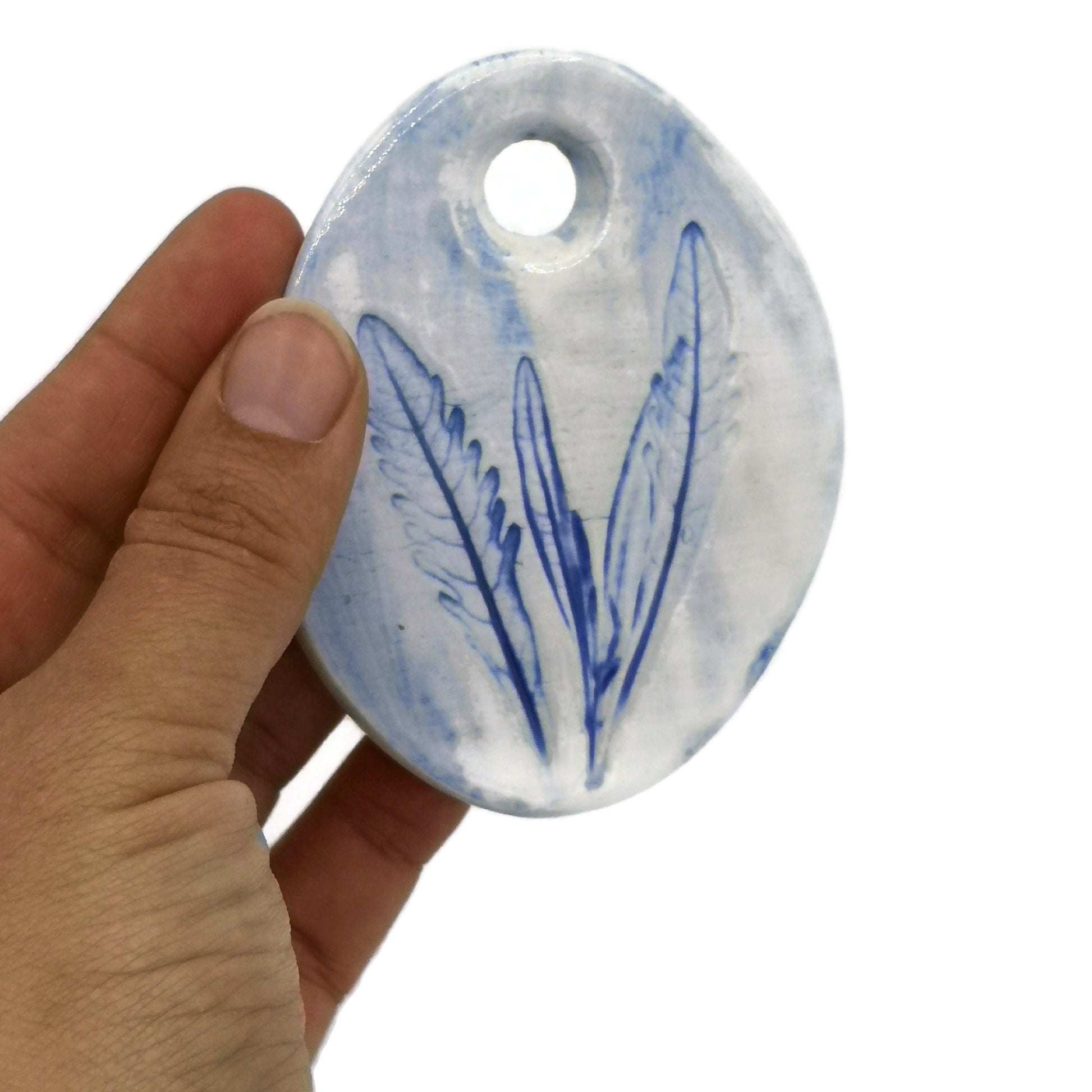 Large Pendant For Necklace, Lavender Leaves Ceramic Charms, Handmade Large Pendant For Jewelry Making - Ceramica Ana Rafael