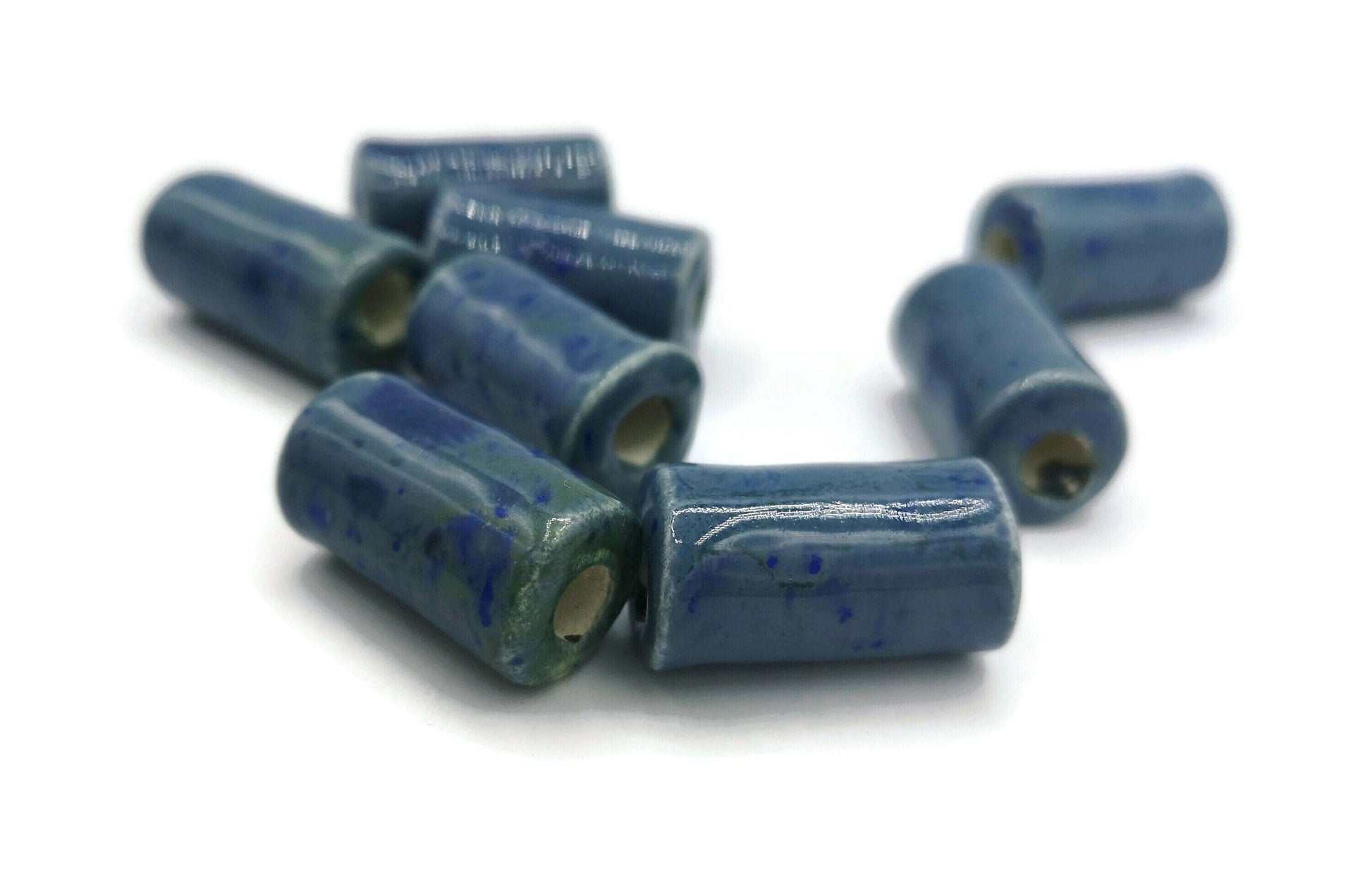 1 Pc large ceramic tube beads for bracelets, blue tube beads for macrame, 5mm hole beads for jewelry, artisan beard beads for hair braid