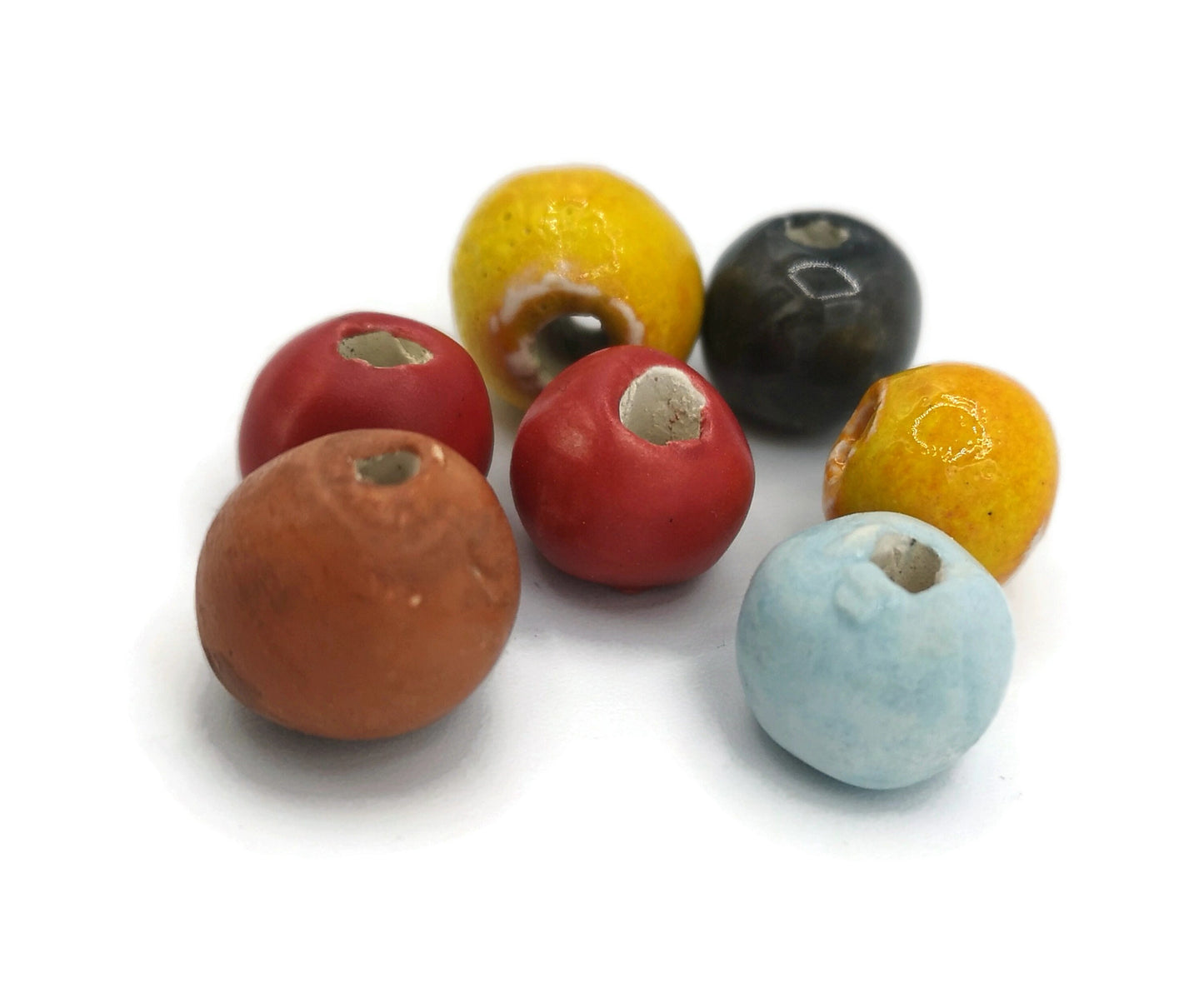 MIXED BEADS, DECORATIVE Beads, Set of 7 Handmade Ceramic Beads For Jewelry Making Or Crafts, Unique Macrame Clay Round Bubblegum Beads - Ceramica Ana Rafael