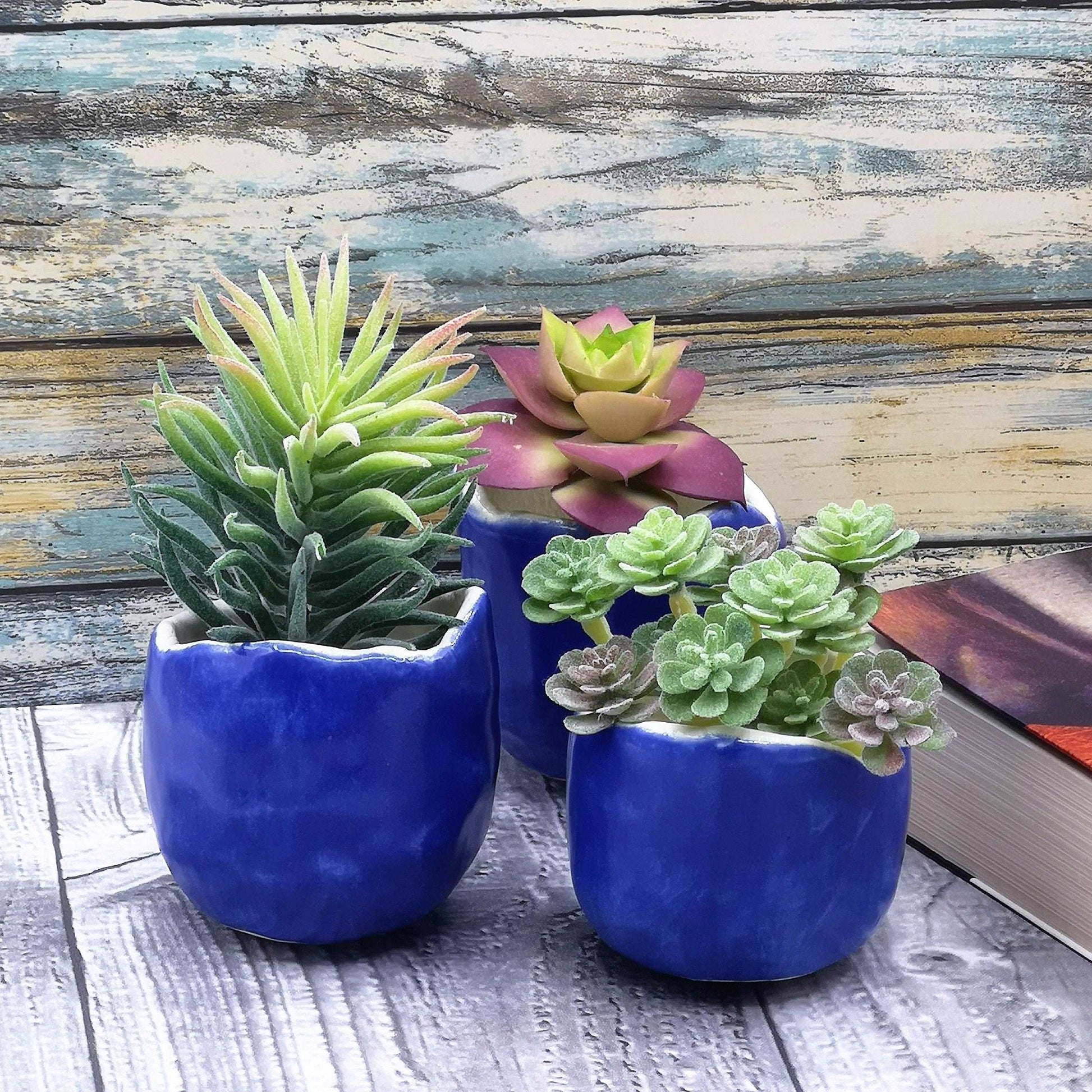 BLUE CERAMIC PLANTER, Clay Planter, Cactus Pot, Mothers Day Gift, Office Desk Accessories For Men, Housewarming Gift First Home - Ceramica Ana Rafael