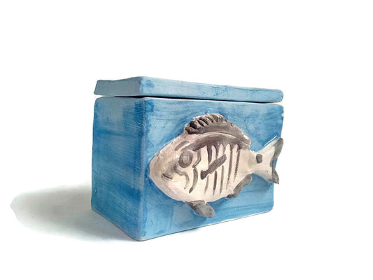 Handmade Ceramic Blue Decorative Fish Box, Fathers day Gift For Father In Law, Keepsake Box Best Gifts For Him, Dad Birthday Gift - Ceramica Ana Rafael
