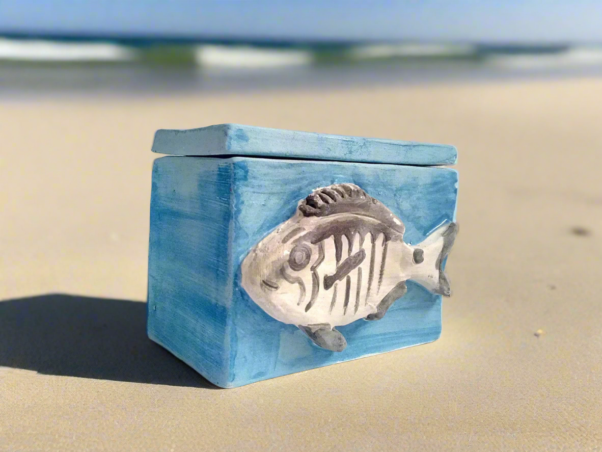 Handmade Ceramic Blue Decorative Fish Trinket Box | Unique Gift for Dad