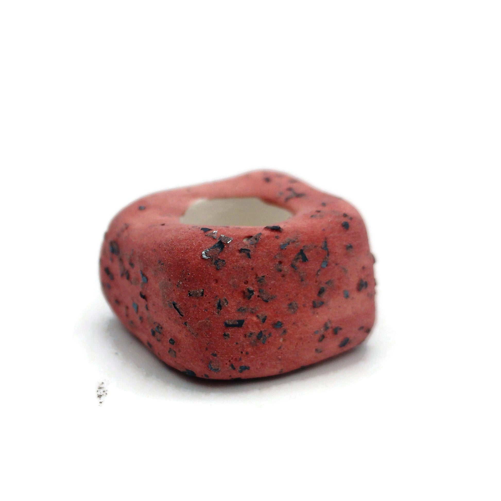 1Pc 25mm Extra Large Handmade Ceramic Beads For Macrame With Large Hole, Square Unique Chunky Clay Beads for Jewelry Making Sparkly Red Bead - Ceramica Ana Rafael