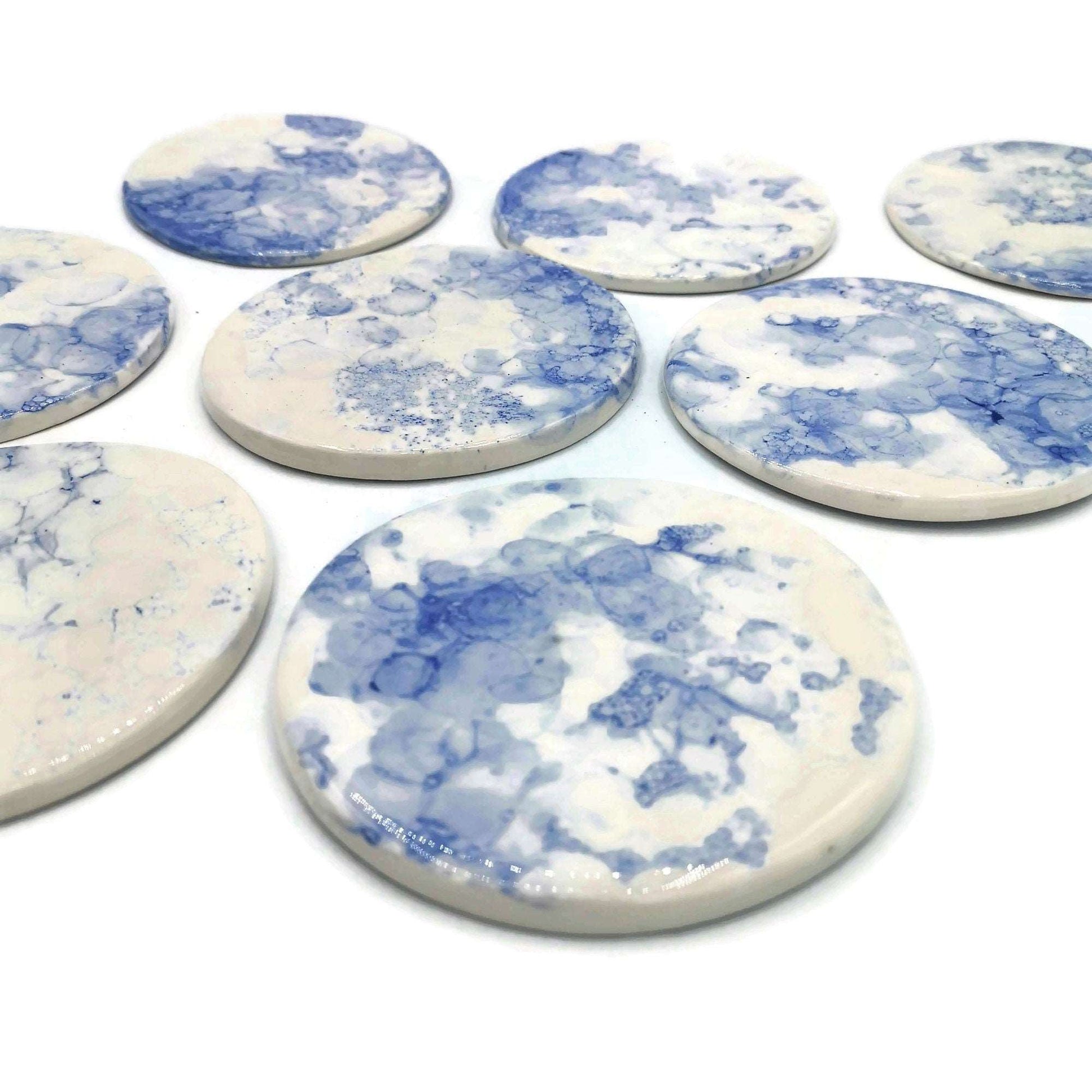 1Pc Handmade Ceramic Coasters, Modern Round Shaped Tile For Office Desk Decor, Mothers Day Gift From Daughter, Housewarming Gift First Home