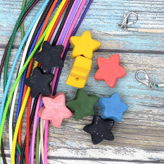 9Pc 15mm Handmade Ceramic Star Beads For Jewelry Making, Assorted Pastel Macrame Beads Large Hole 2mm, Colorful Unique Clay Beads For Crafts - Ceramica Ana Rafael