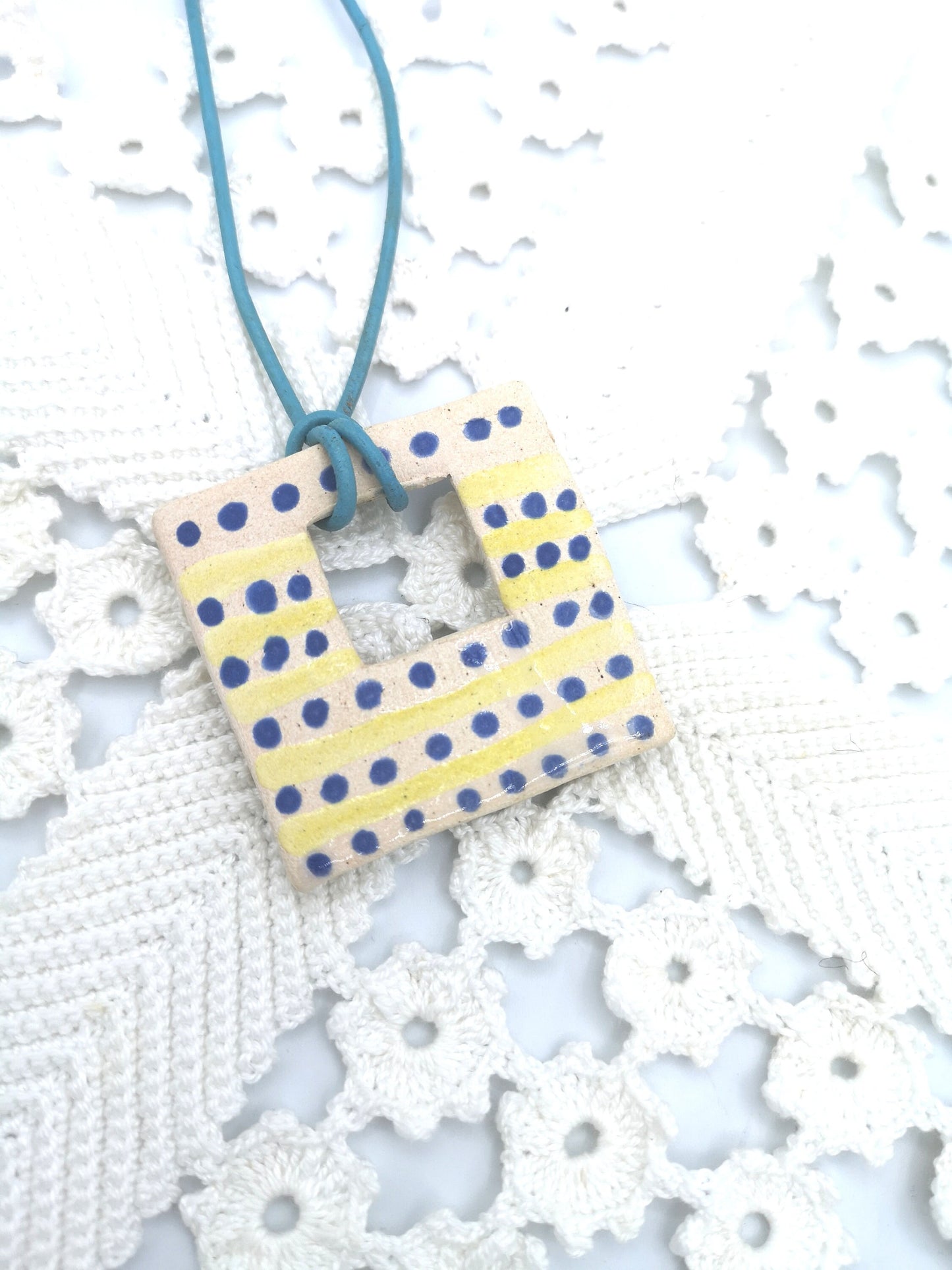 Large Square Necklace Pendant For Jewelry Making, Aesthetic Geometric Clay Charms, Handmade Ceramic Geometric Pendant Hand Painted - Ceramica Ana Rafael