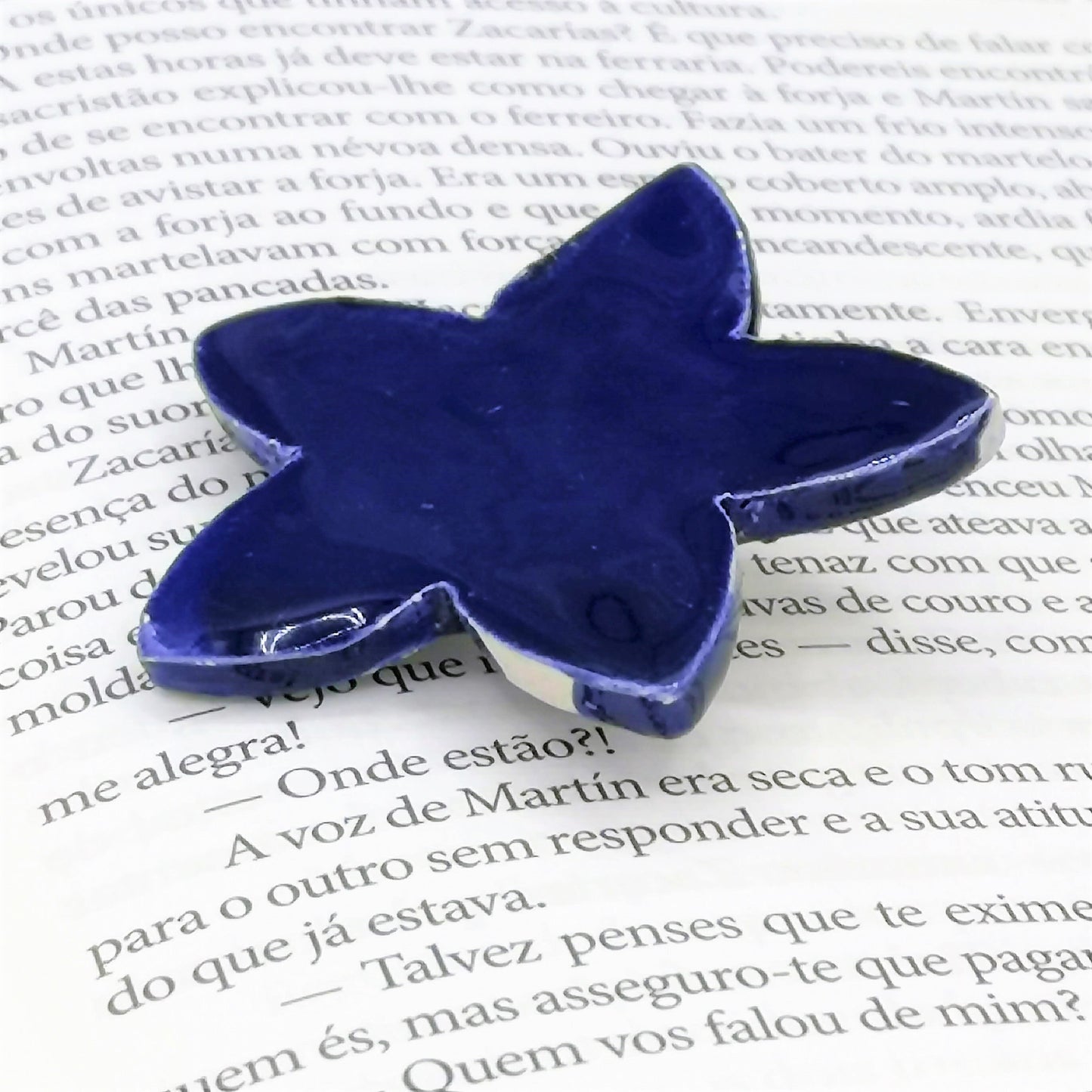Unique Handmade Ceramic Glssy Dark Blue Star Brooch For Women, Clay Broach Pin For Her, Small Celestial Scarf Brooch Gift For Wife - Ceramica Ana Rafael