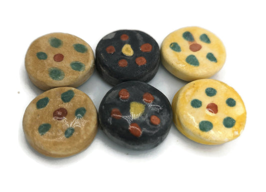 Pc 20mm Handmade Ceramic Assorted Cabochons For Jewelry Making, Cute Round Coin Cabochons For Porcelain Earrings, Floral Clay Beads no hole - Ceramica Ana Rafael