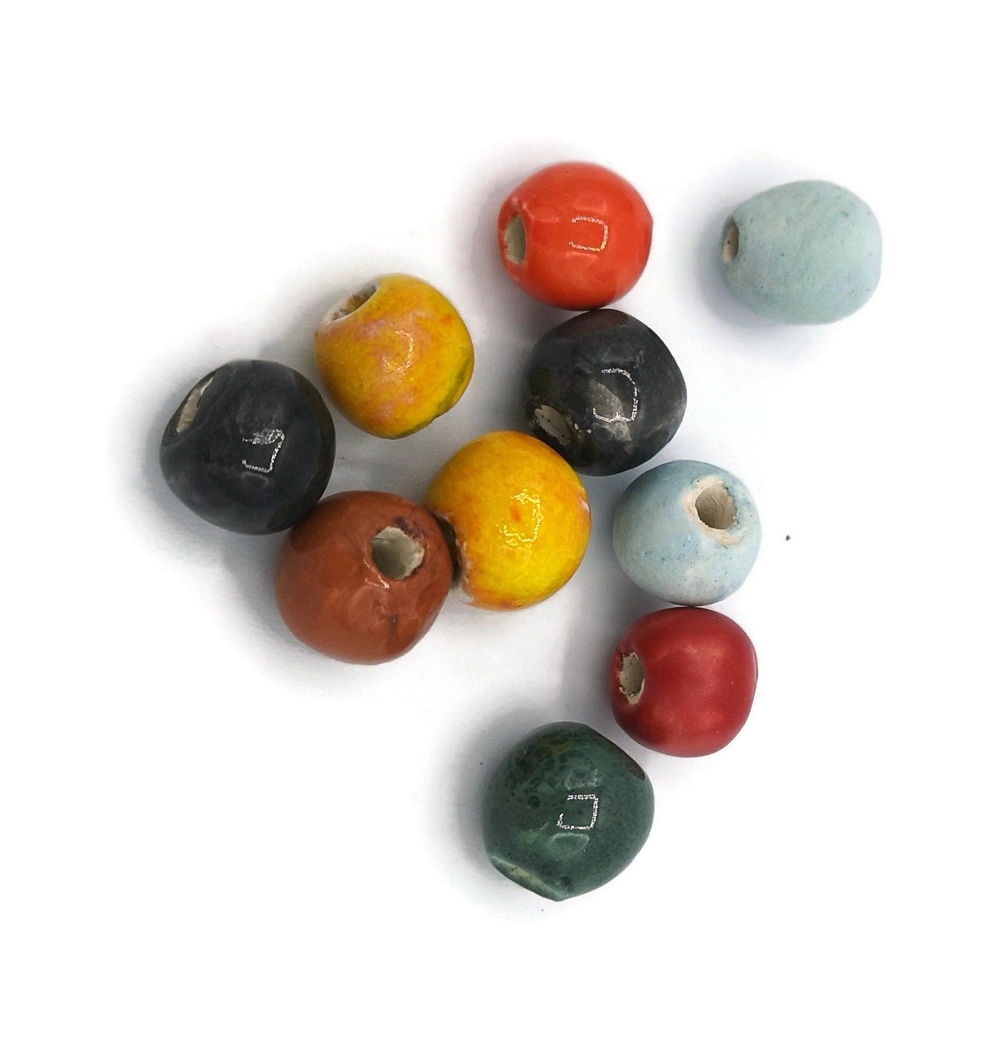 10Pc Round Assorted Beads Set, Handmade Ceramic Beads For Jewelry Making, Unique Artisan Clay Beads For Macrame Smooth And Durable Supplies - Ceramica Ana Rafael