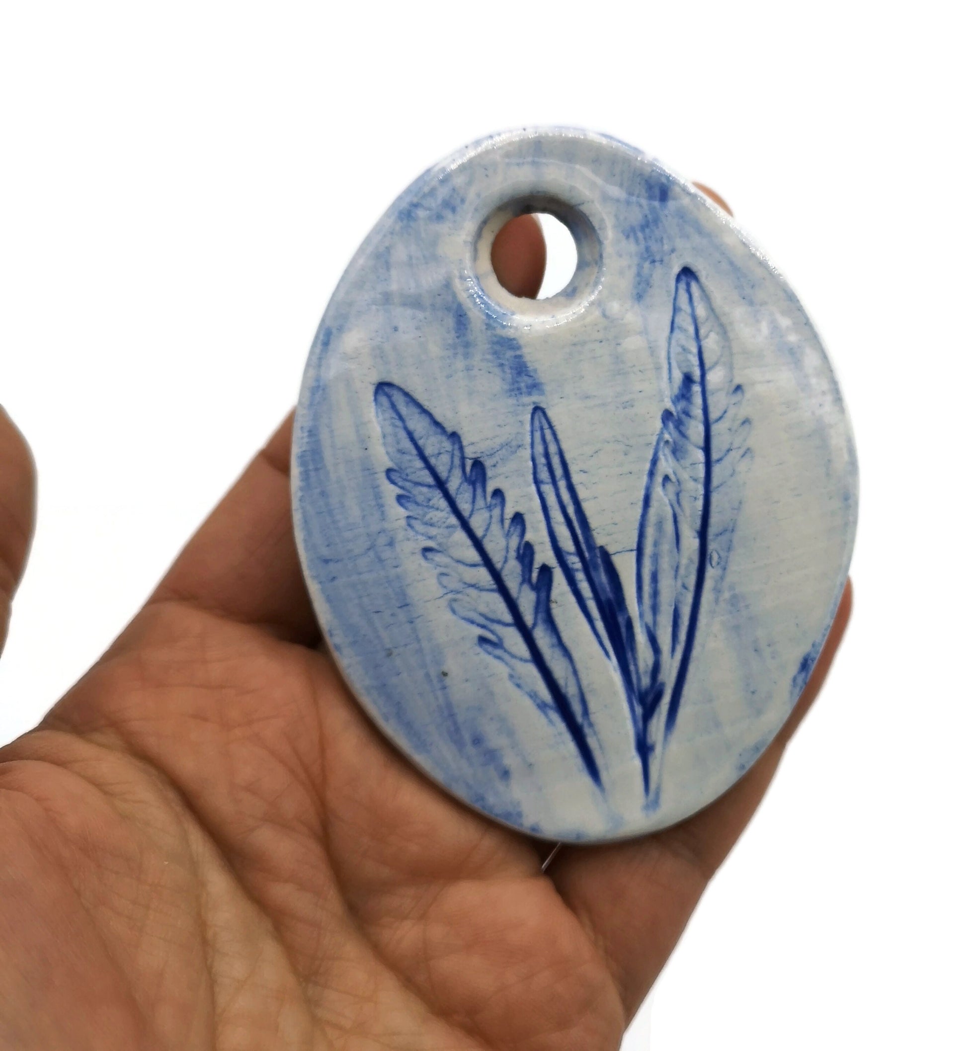 Large Pendant For Necklace, Lavender Leaves Ceramic Charms, Handmade Large Pendant For Jewelry Making - Ceramica Ana Rafael