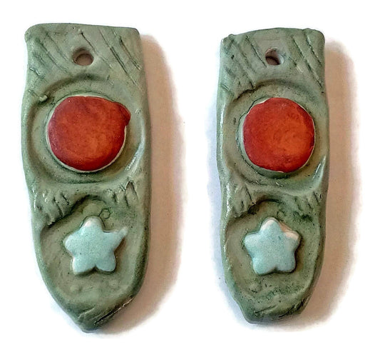 GEOMETRIC PENDANT, CLAY Charms, Set of 2 Ceramic Components For Hippie Jewelry - Ceramica Ana Rafael